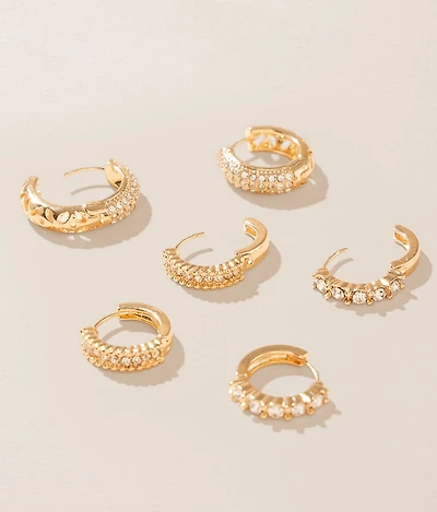 3 Pack Glitz Hoop Earring Set