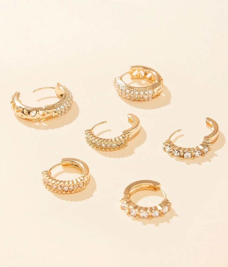 3 Pack Glitz Hoop Earring Set