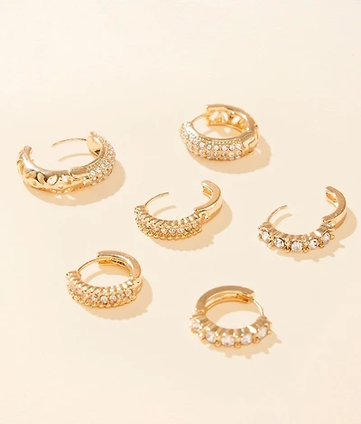 3 Pack Glitz Hoop Earring Set