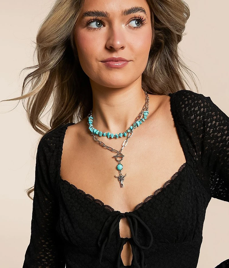 2 Pack Western Steer Necklace Set