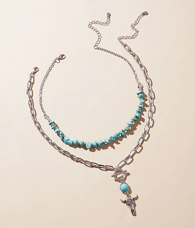 2 Pack Western Steer Necklace Set