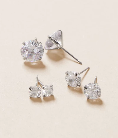 3 Pack Glitz Stud Earring Set
