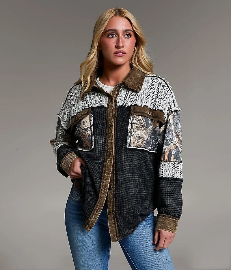 Raw Edge Washed Thermal Oversized Shacket