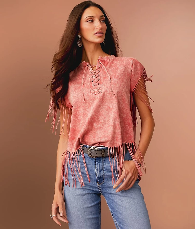 Sterling & Stitch Washed Fringe T-Shirt