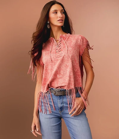 Sterling & Stitch Washed Fringe T-Shirt