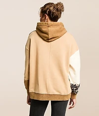 Pieced Cheetah Print Hooded Sweatshirt
