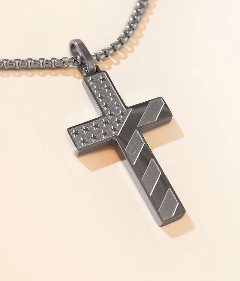 American Flag Cross 24" Necklace
