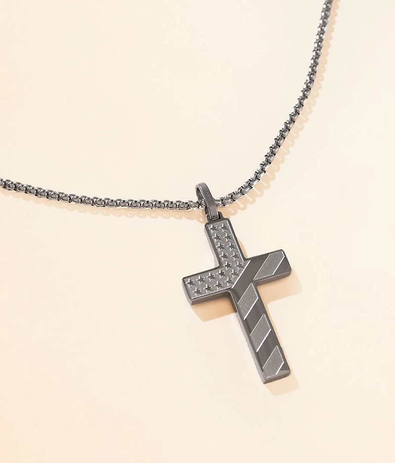 American Flag Cross 24" Necklace