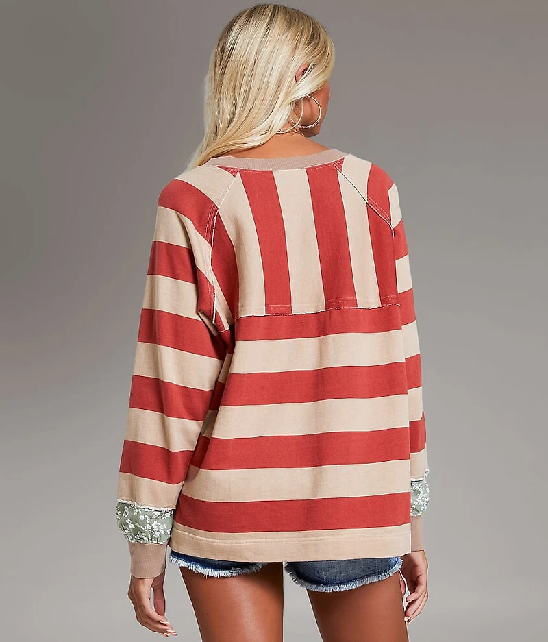 Striped Raw Edge Oversized Pullover