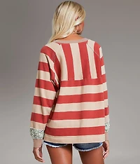 Striped Raw Edge Oversized Pullover