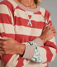 Striped Raw Edge Oversized Pullover