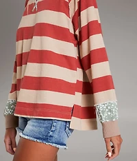 Striped Raw Edge Oversized Pullover