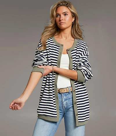 Striped Knit Oversized Cardigan