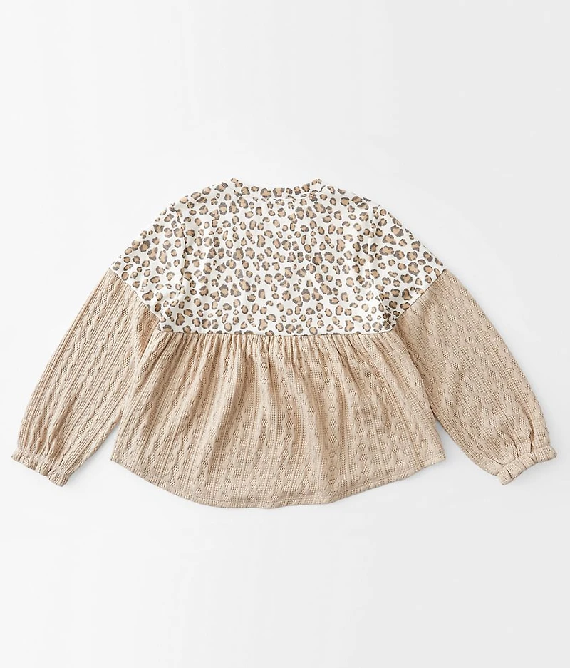 Girls - Pieced Animal Print Top