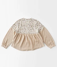 Girls - Pieced Animal Print Top