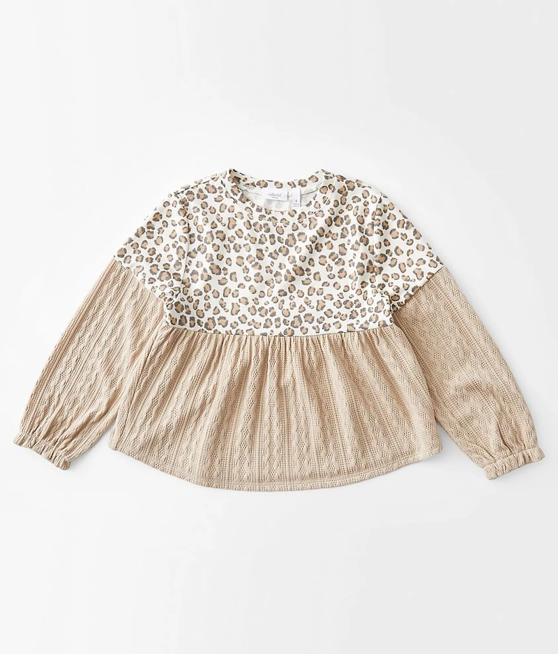 Girls - Pieced Animal Print Top