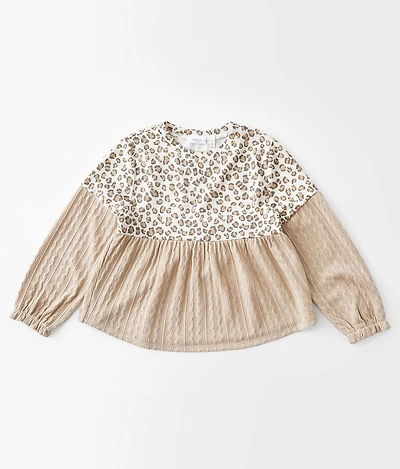 Girls - Pieced Animal Print Top