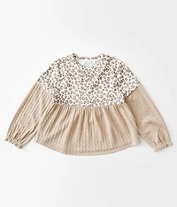 Girls - Pieced Animal Print Top