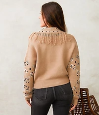 Fringe Collared Cardigan Sweater