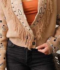 Fringe Collared Cardigan Sweater