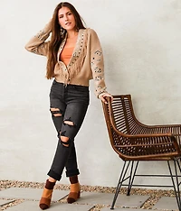 Fringe Collared Cardigan Sweater