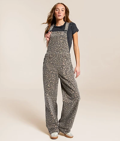HIDDEN Dylan Cheetah Baggy Denim Overalls