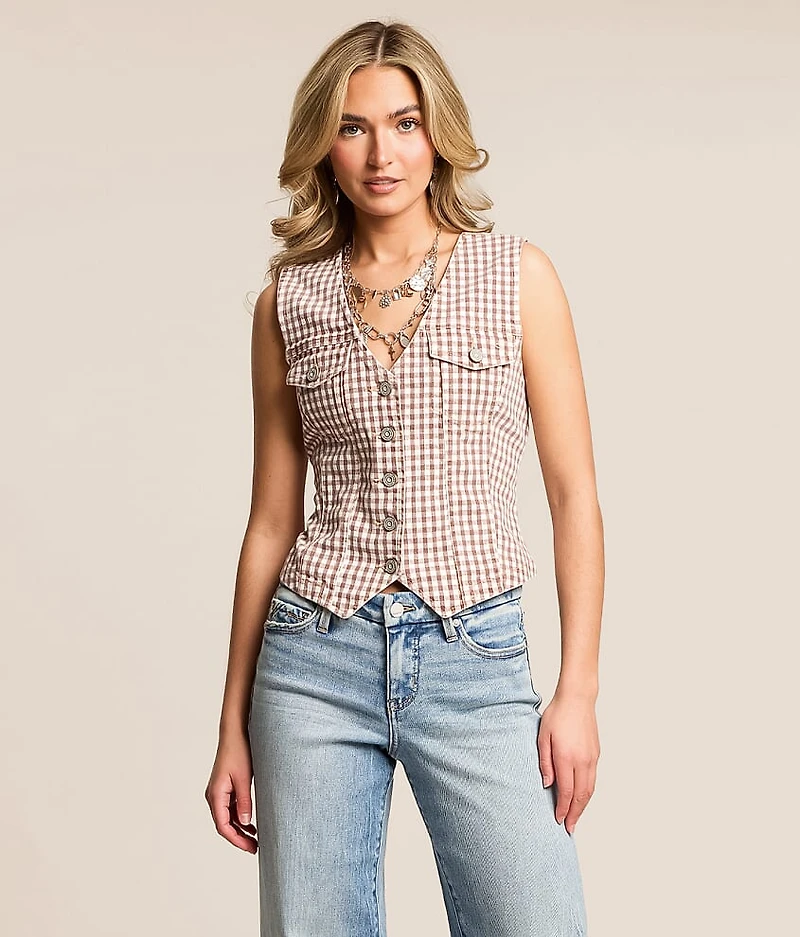 Gingham Denim Stretch Vest