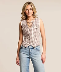 Gingham Denim Stretch Vest