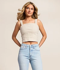 Gingham Denim Cropped Tank Top