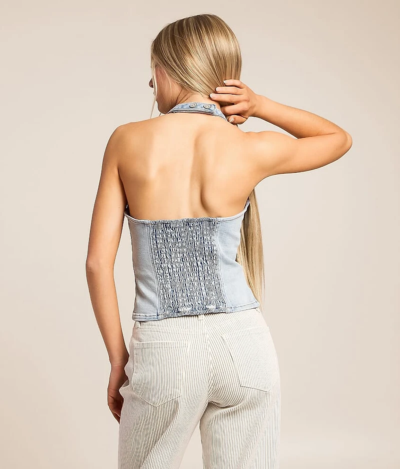 Cropped Denim Halter Tank Top