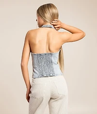 Cropped Denim Halter Tank Top