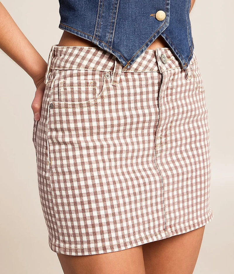 Peyton Gingham Denim Stretch Skirt