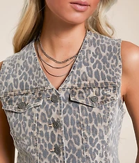 Cheetah Denim Stretch Vest
