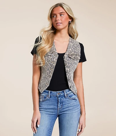 Cheetah Denim Stretch Vest