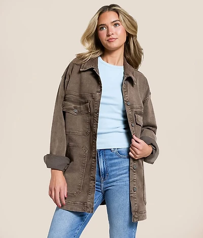 Washed Denim Oversized Stretch Shacket