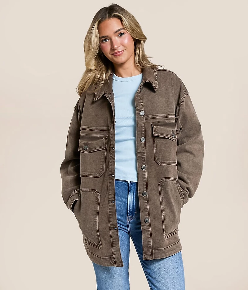 Washed Denim Oversized Stretch Shacket
