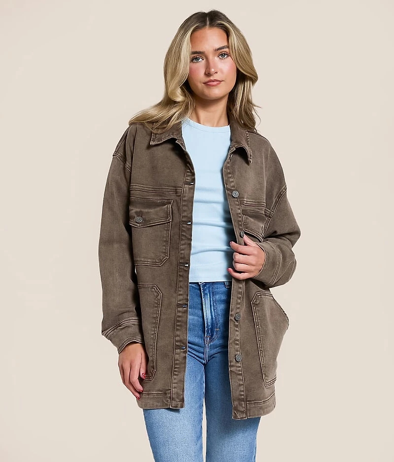 Washed Denim Oversized Stretch Shacket