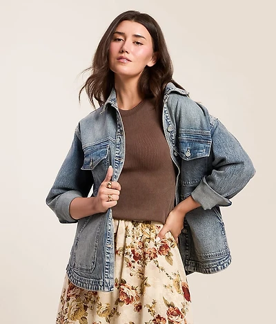 Washed Denim Stretch Shacket