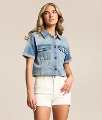 Cropped Denim Stretch Shirt