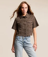 Cheetah Denim Cropped Shirt