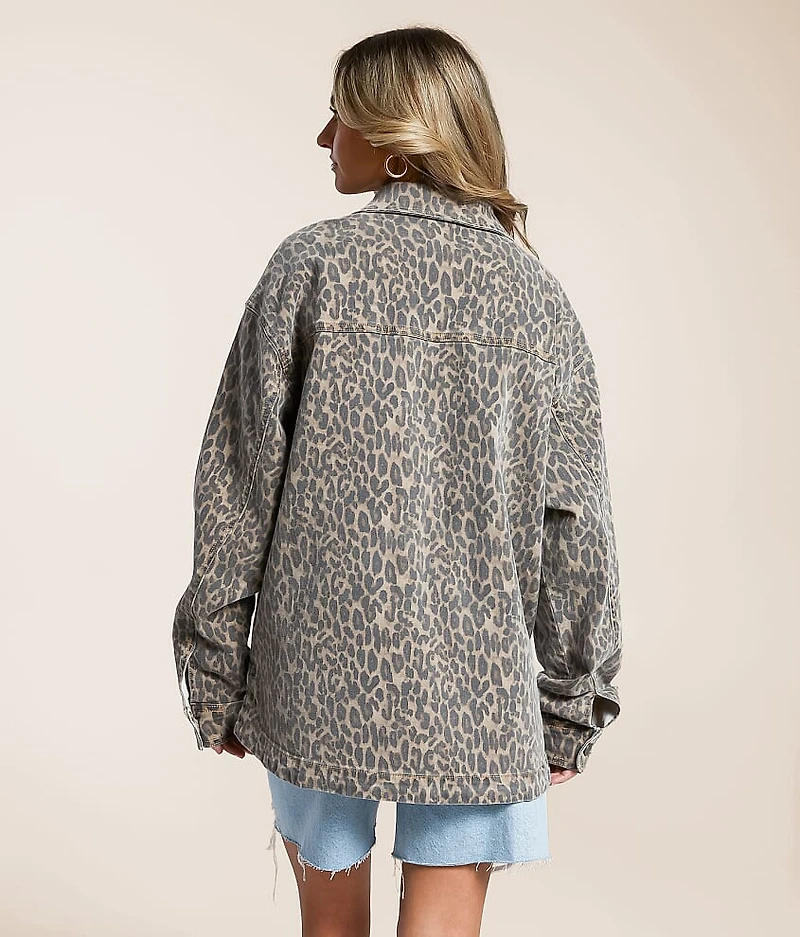 Oversized Cheetah Denim Stretch Jacket
