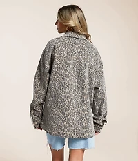 Oversized Cheetah Denim Stretch Jacket