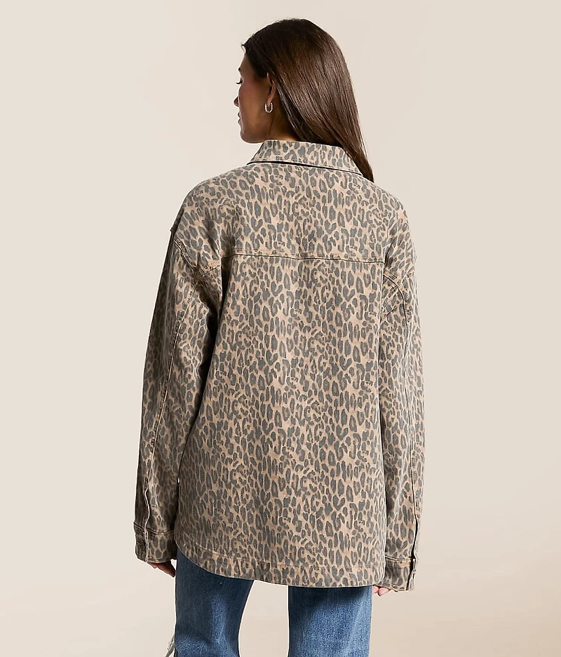 Oversized Cheetah Denim Stretch Jacket