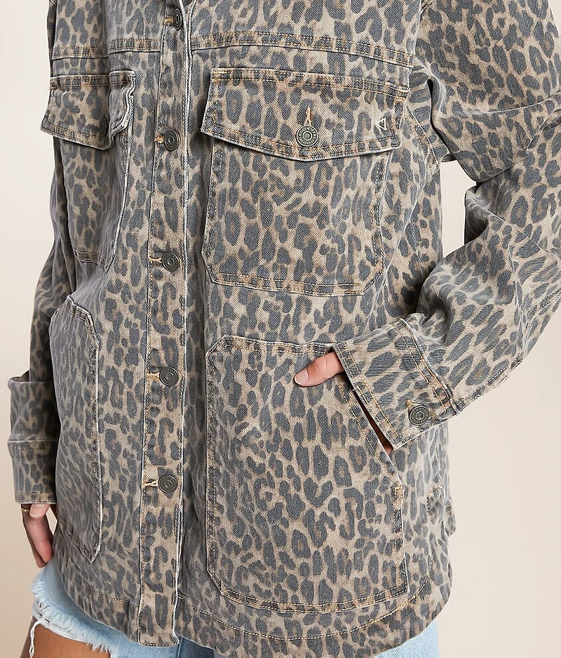 Oversized Cheetah Denim Stretch Jacket