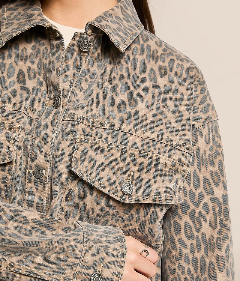 Oversized Cheetah Denim Stretch Jacket