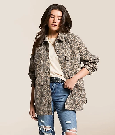 Oversized Cheetah Denim Stretch Jacket