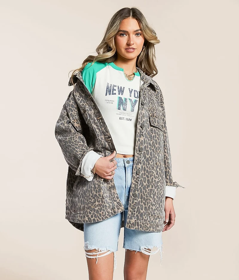 Oversized Cheetah Denim Stretch Jacket