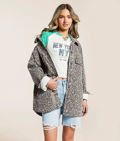 Oversized Cheetah Denim Stretch Jacket