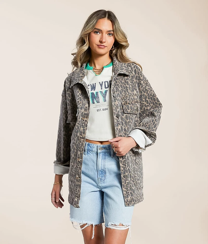 Oversized Cheetah Denim Stretch Jacket