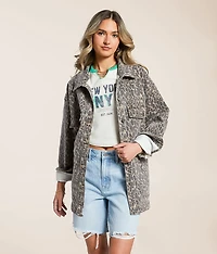 Oversized Cheetah Denim Stretch Jacket